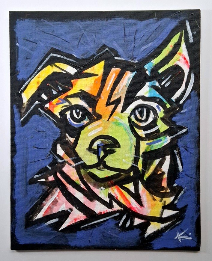Americana Animal Dog Painting Graffiti Folk Art Abstract Expressionist Cubism-image