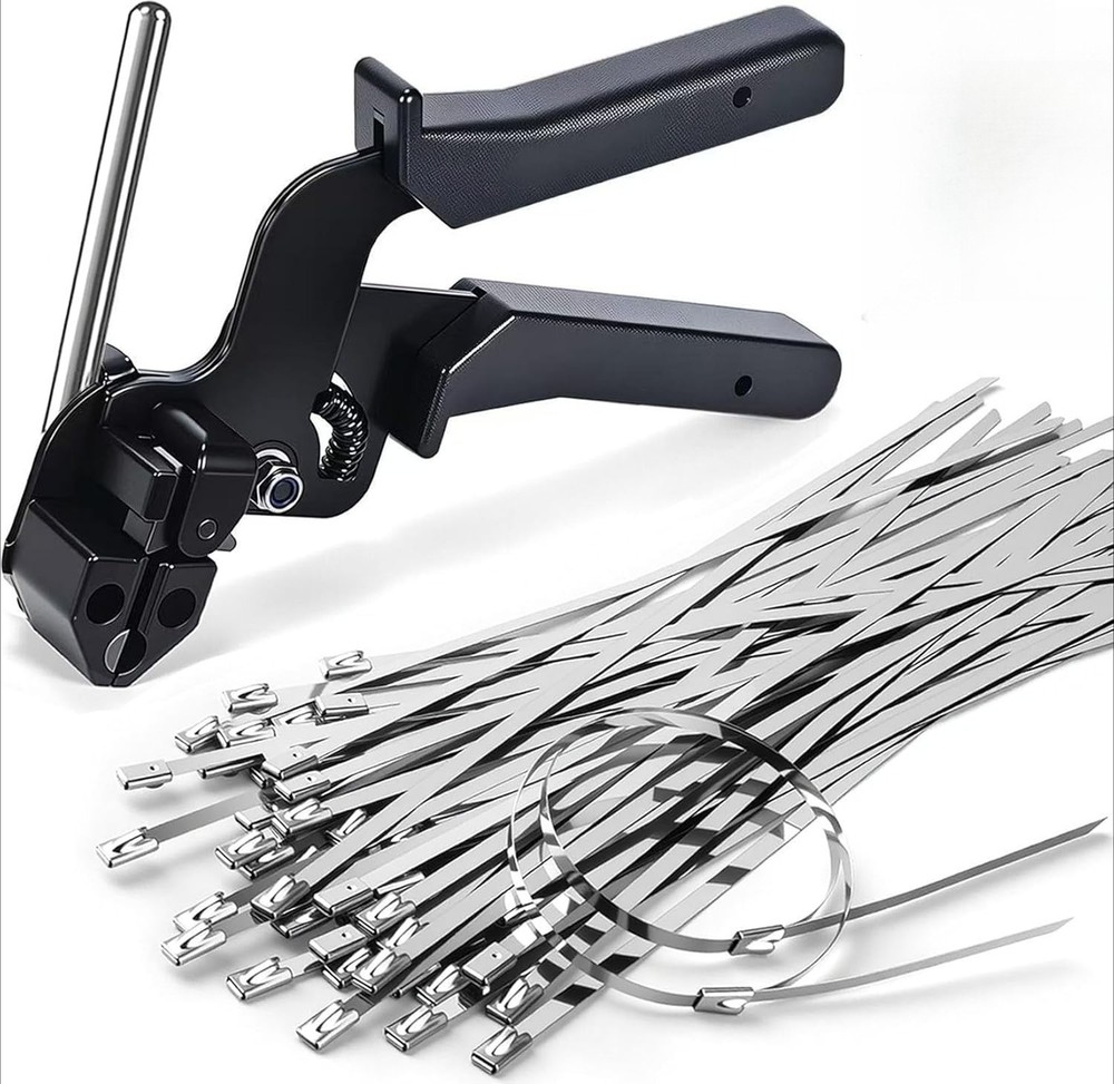 Heavy Duty Metal Zip Tie Gun Kit Cable Tie Tool with 100 Stainless Steel Cables