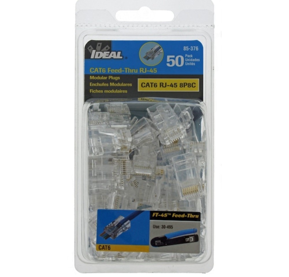 IDEAL 85-376 / 85376 CAT6 Feed-Thru RJ45 Modular Plugs 50 Pack New in Box