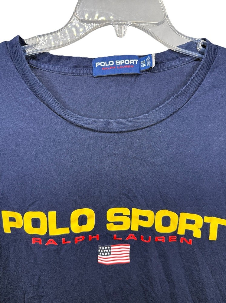 VTG Polo Sport Ralph Lauren Mens 4XB/4TG Navy Blue Short Sleeve T-Shirt USA Flag