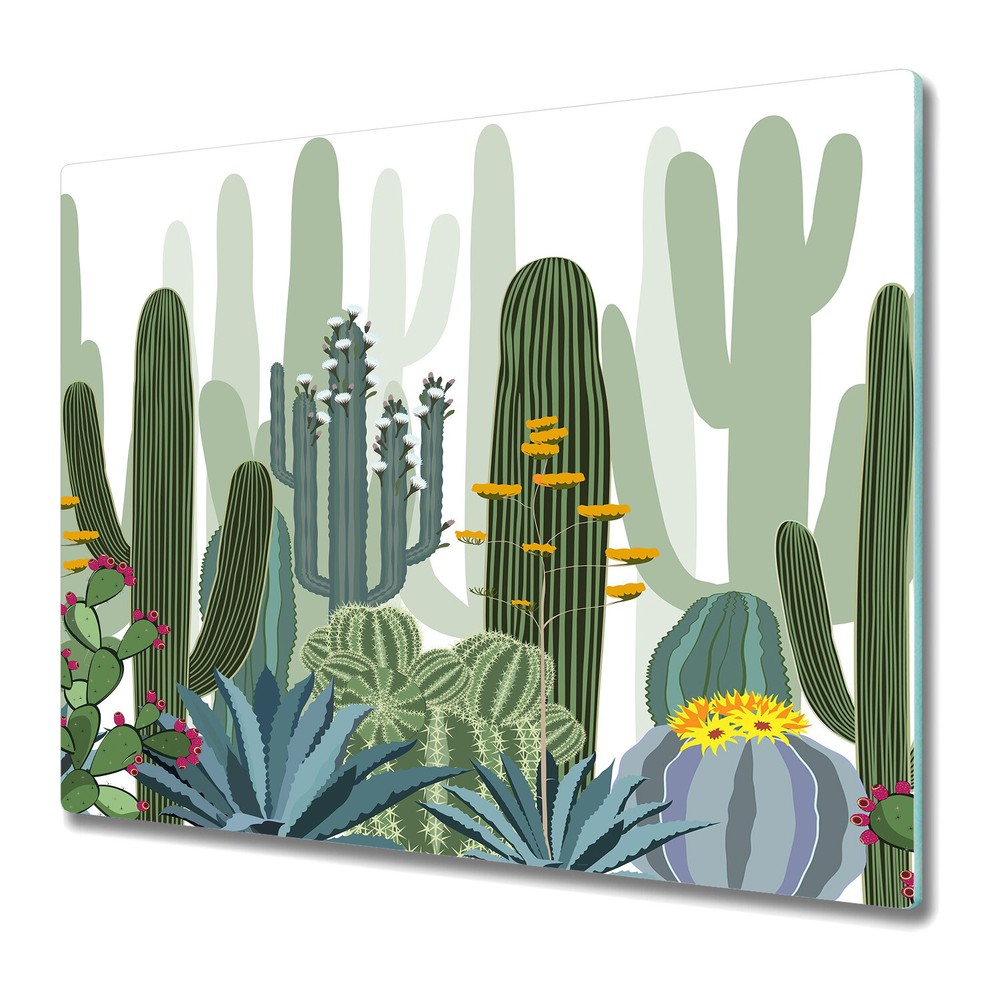 Glass Worktop Kitchen Chopping Cutting Board Cactus blooming cacti 60x52