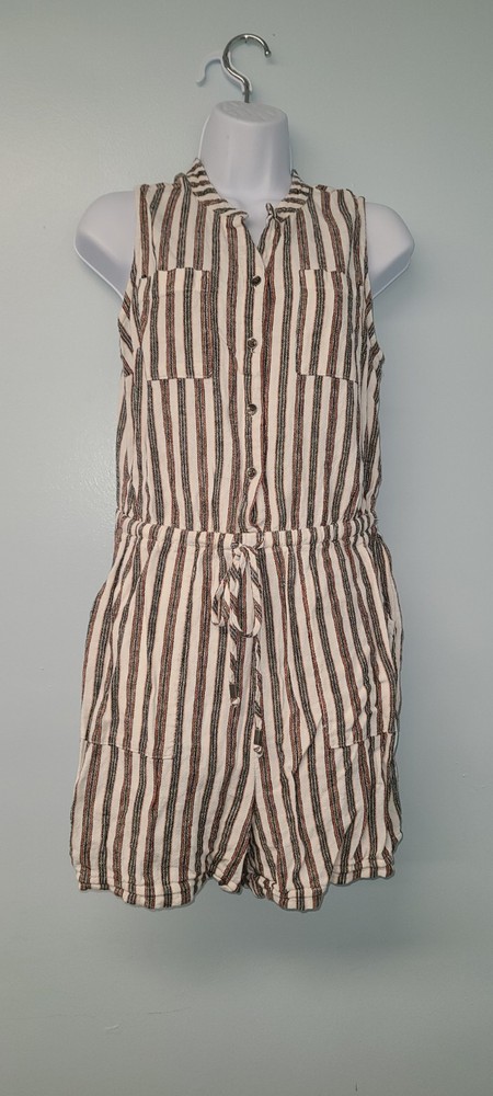 Kelly Renee Women's Linen Blend Romper Striped High Rise Size M Beach