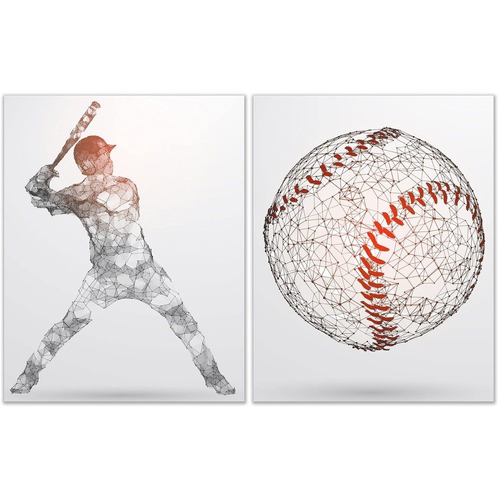 Baseball Wall Art Decor Prints - Set of 2 (11x14) Inch Unframed Poster Photos...