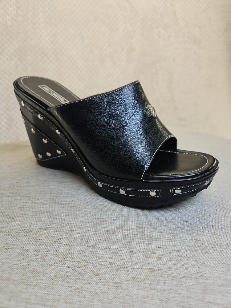 Harley Davidson Mule Sandals Black Studded Womens 10
