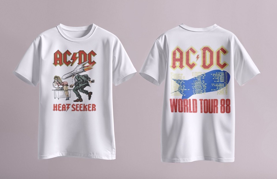 Vintage ACDC Heat Seeker Concert T Shirt 1988 White