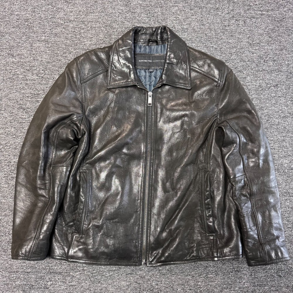 Marc New York Andrew Marc Bomber Zip Motorcycle Jacket Mens Sz XL Faded Black
