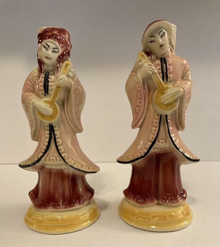 Pair of vintage Small Lamp Bases Asian Figurines Bedroom/retro Mid Century