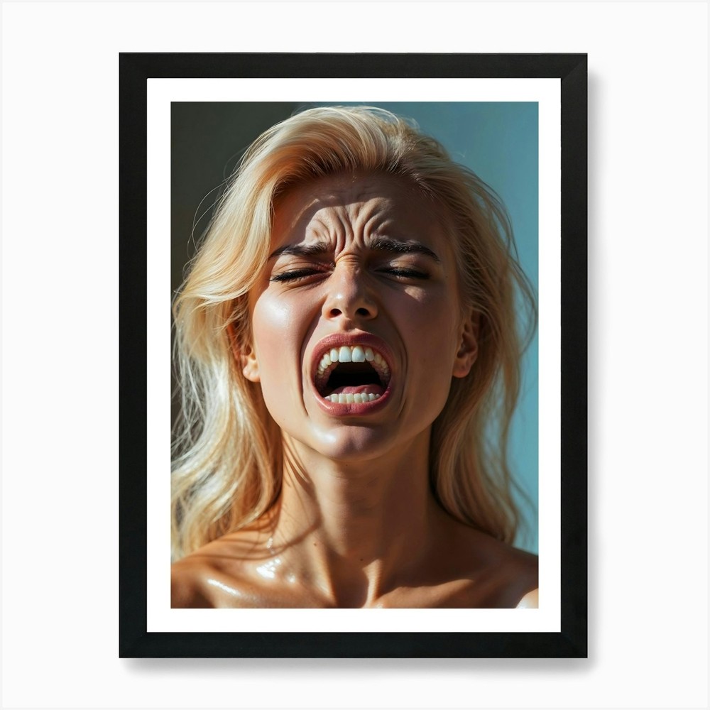 Blond Woman Screaming orgasm Art Pr Framed Wall Art Poster Canvas Print Picture
