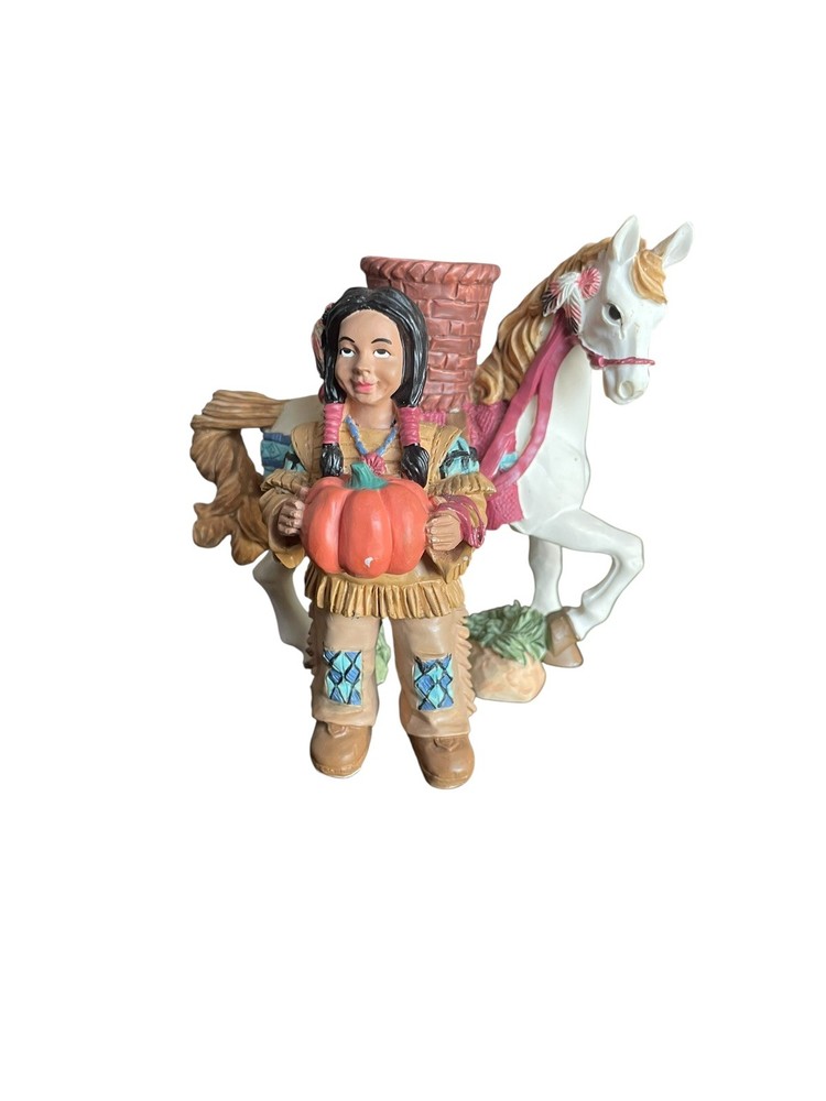 Native American Girl Horse Figurine Candle Holder Pumpkin Fall Harvest Decor