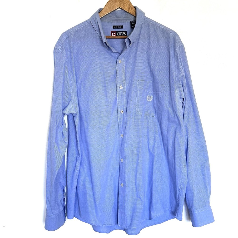 Chaps Shirt Men’s XXL Blue White Button Down Long Sleeve Pocket Collared Top