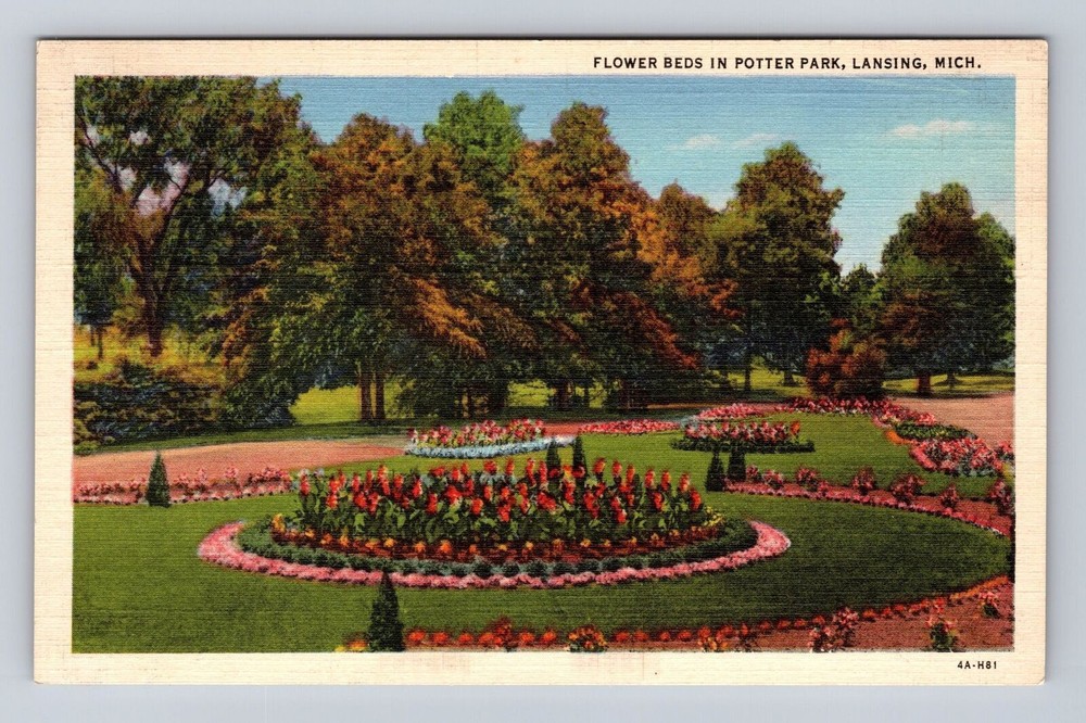 Lansing MI-Michigan, Flower Beds In Potter Park, Antique, Vintage Postcard