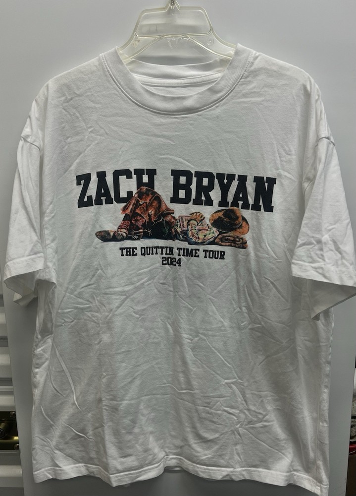 Zach Bryan The Quittin Time Tour 2024 White Graphic T-Shirt Mens Size L Heavy