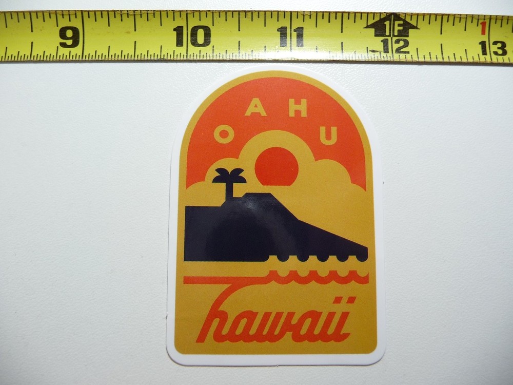 HAWAII OAHU SUN PALM TREE DECAL STICKER 50TH STATE PARADISE VACATION TRAVEL