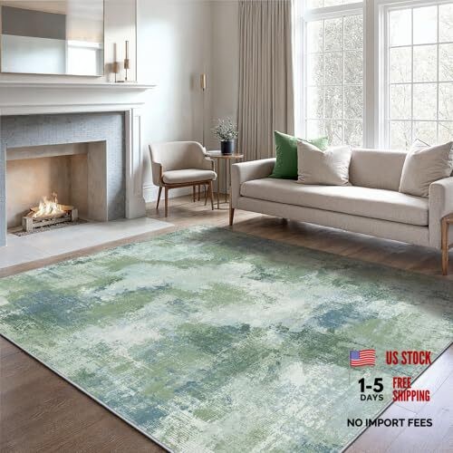 5x7 Area Rugs for Living Room, Modern Abstract Washable Rug Neutral Soft with