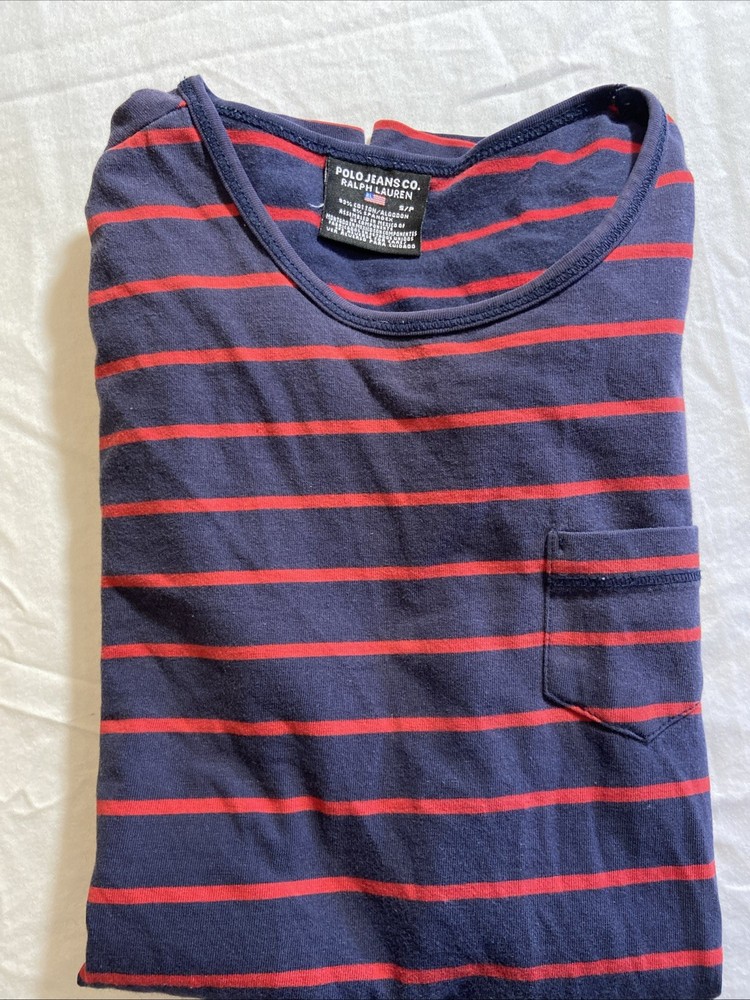Ralph Lauren Polo Jeans Co. Long Sleeve Tee Shirt Small – Navy Red Striped |