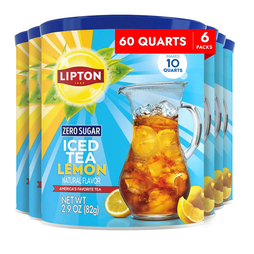 Zero Sugar Iced Tea Mix Lemon Flavor Black Iced Tea, Makes 10 Quarts (Pack of 6)