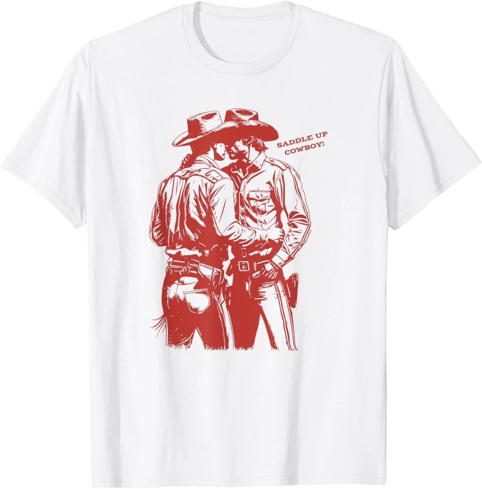 Retro Funny Saddle Up Cowboy Gay Trans Rights LGBT Pride T-Shirt