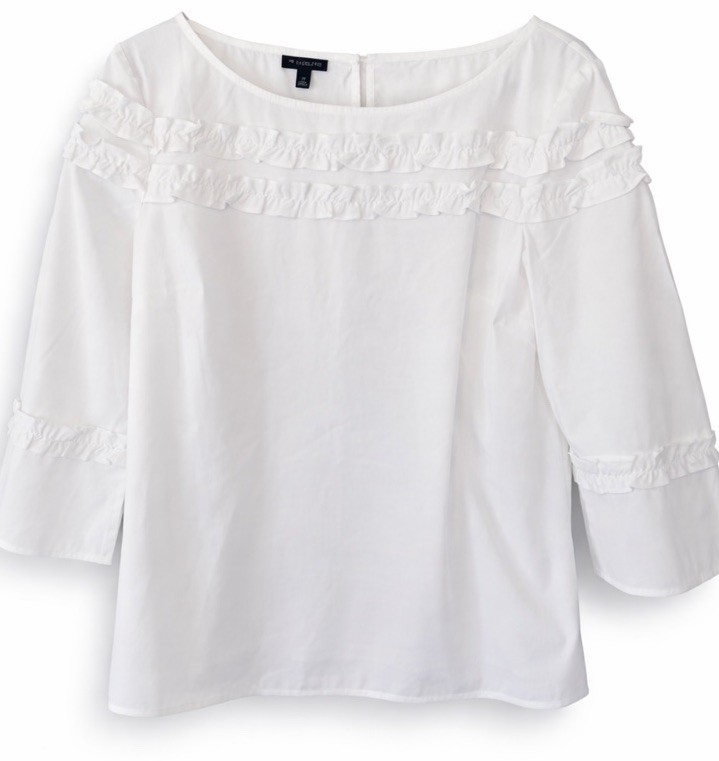 Talbots White Ruffle Blouse Women’s Small 3/4 Sleeve Office Casual Top
