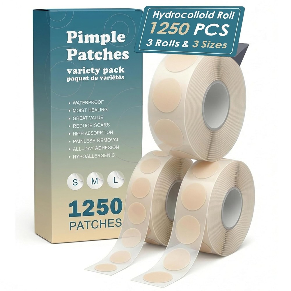 Pimple Patches for Face - 1250 Counts 3 Size Acne Patches - Hydrocolloid Acne Pi