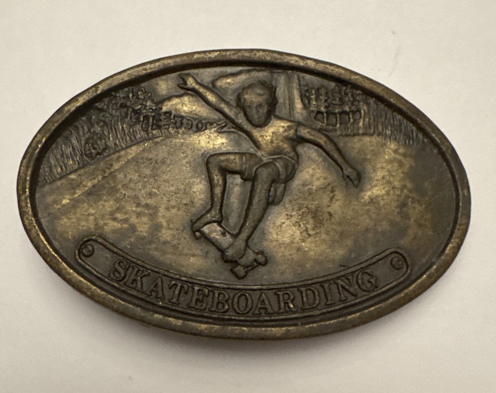 Vtg SKATEBOARD Belt Buckle Oval 3.5”