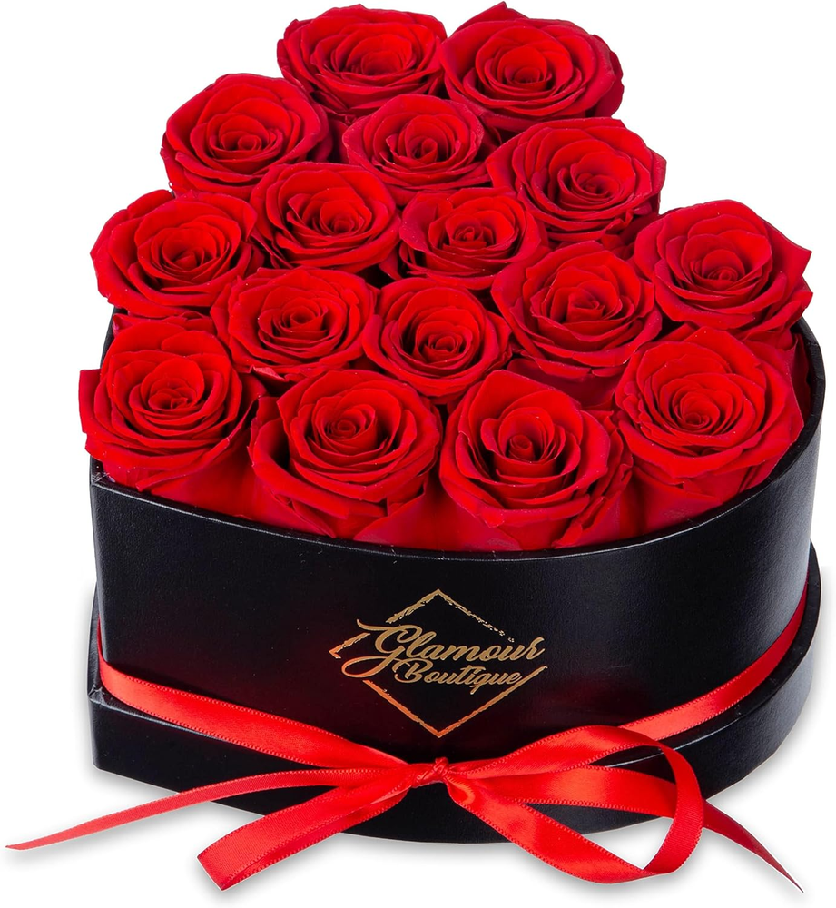 Heart-Shaped Box of 16 Preserved Red Roses - Eternal Flowers Gift for Her