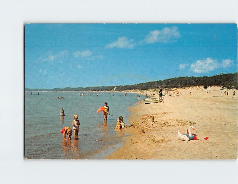Postcard Beach Scene Pentwater Michigan USA North America