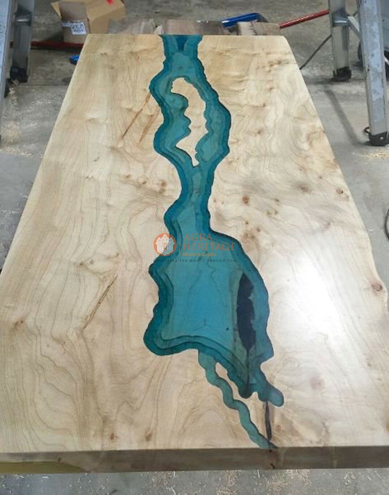 Acacia Wooden Custom Coffee Dining Table Epoxy Resin River Outdoor Furniture Top-image
