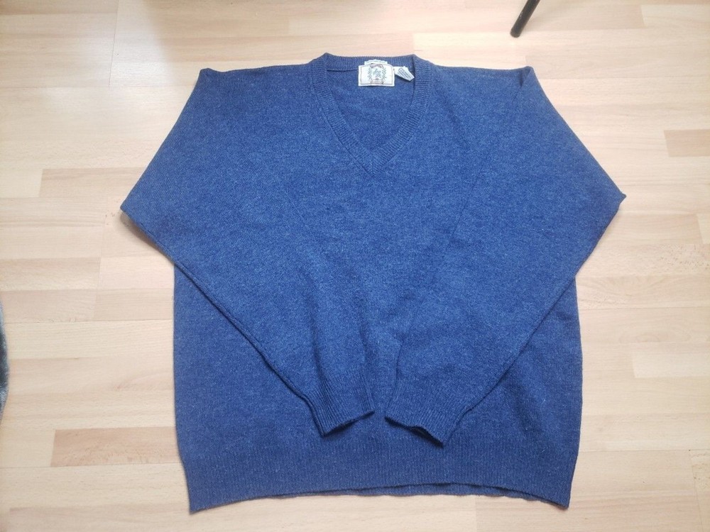 Vintage Sears Roebuck Sweater Lambswool Long Sleeve Blue V Neck Size XL