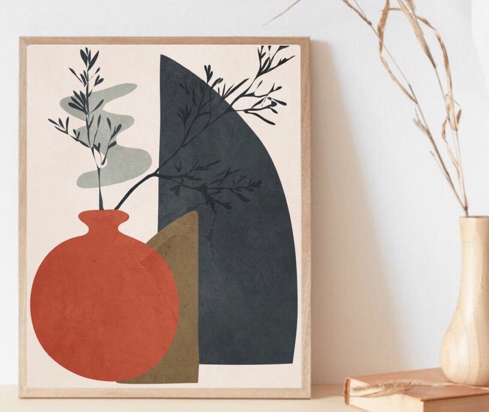 Abstract Boho Flower Vase Poster in Premium Quality Customize Your Size for a Unique Wall Art Look-image