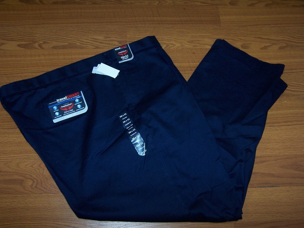Size 58x32 Mens Classic Pleated Front Roundtree & Yorke Travel Smart Pants Navy