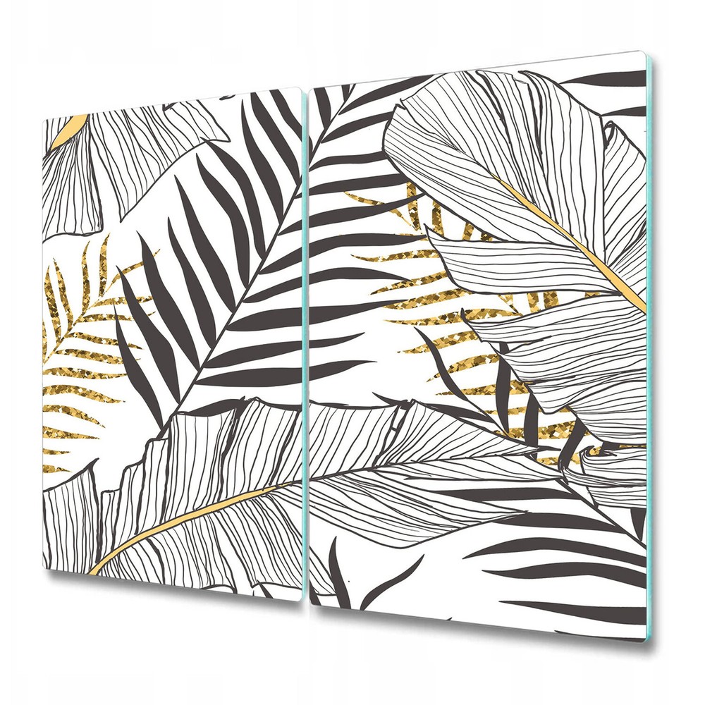 Glass Chopping Board Utensil Board Gold Leaves | Elegant Tropical 2x30x52