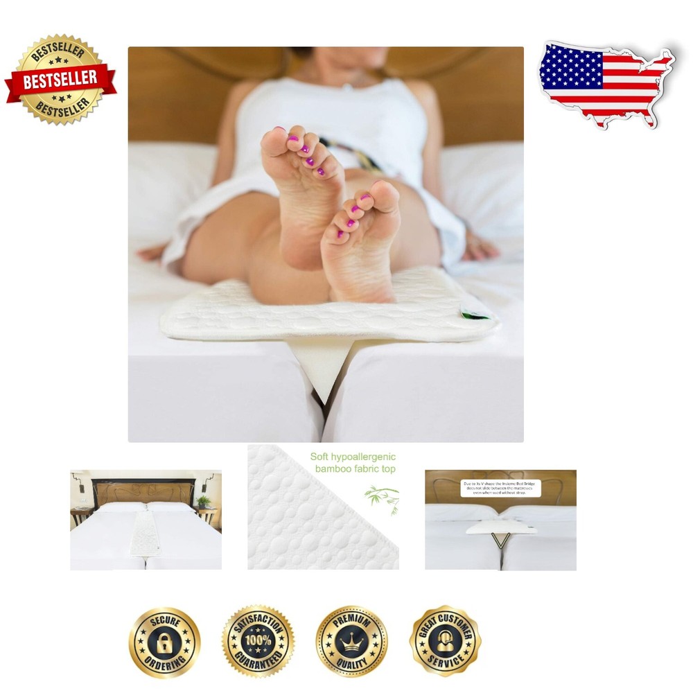 Gap-Free Sleeping Experience - 12 Inch Bamboo Bed Bridge for Twin to King