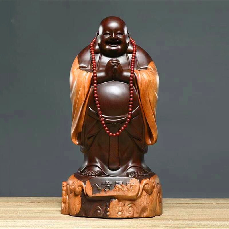 Ebony Wood Carving Big Belly Maitreya Buddha Statue Feng Shui Statue Decoration