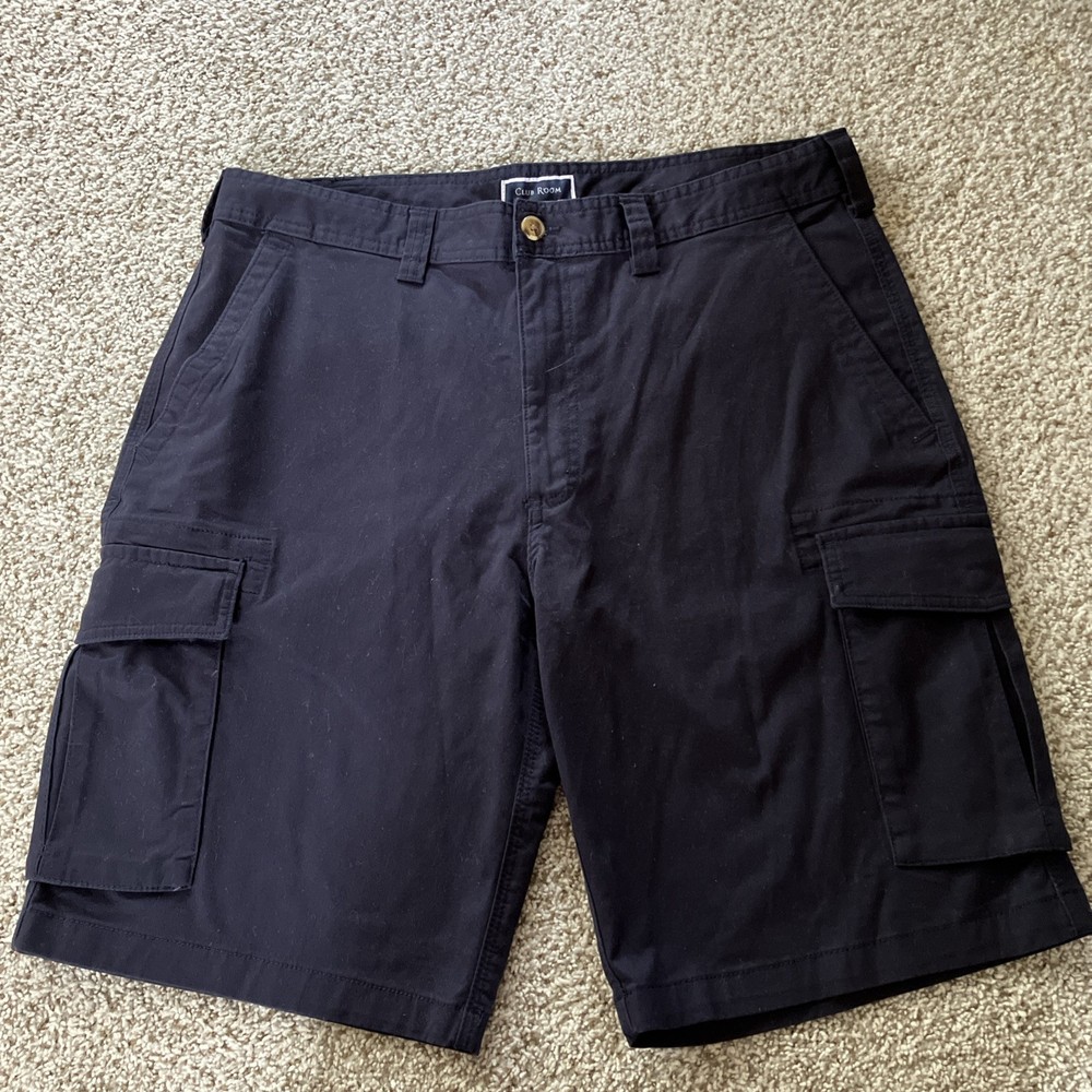 Men's Navy Blue Cargo Shorts Size 36 Comfortable Waist, Pockets