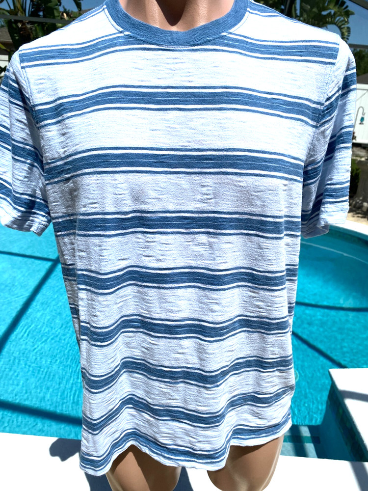 Lands End Blue Striped T Shirt mens L Large