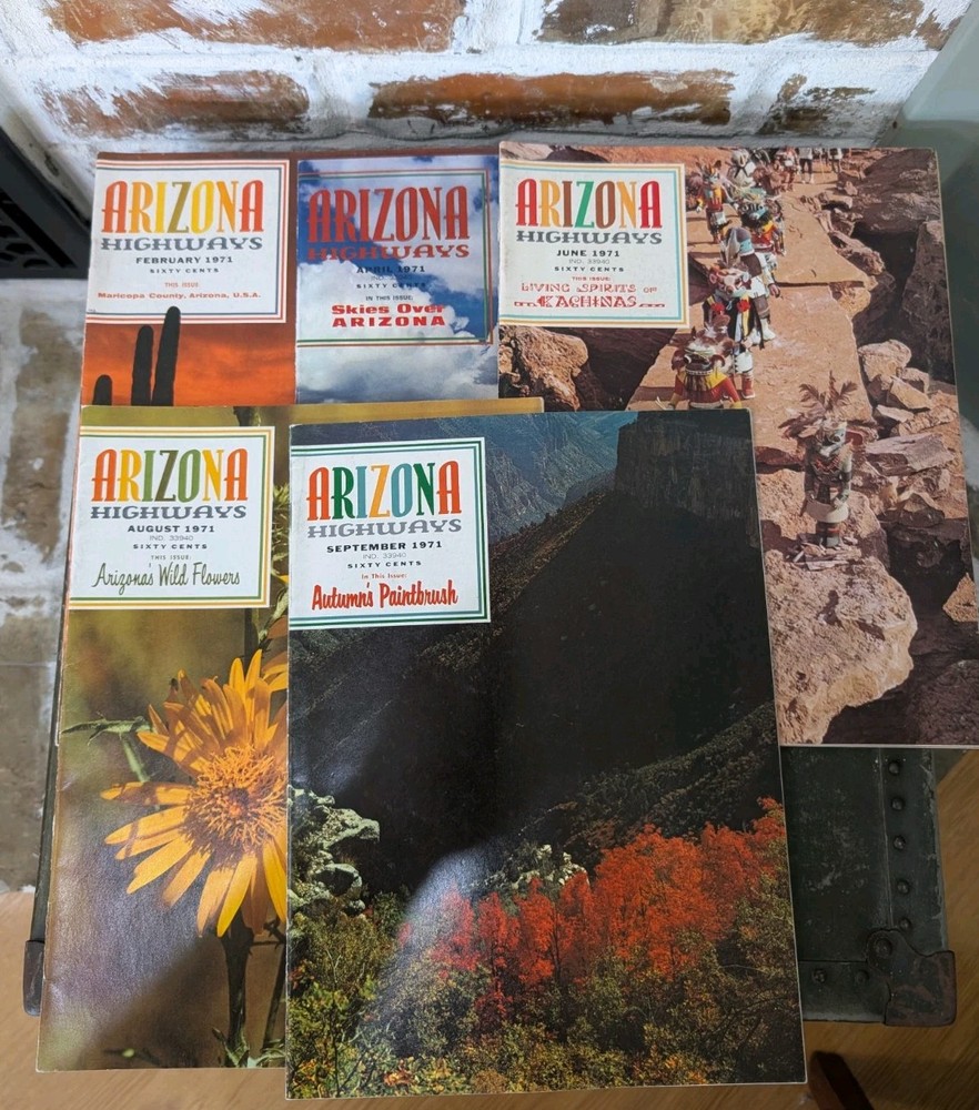 Vintage  Arizona Highways Magazines ,Lot Of 5, 1971, Feb,April,June,Aug,Sept