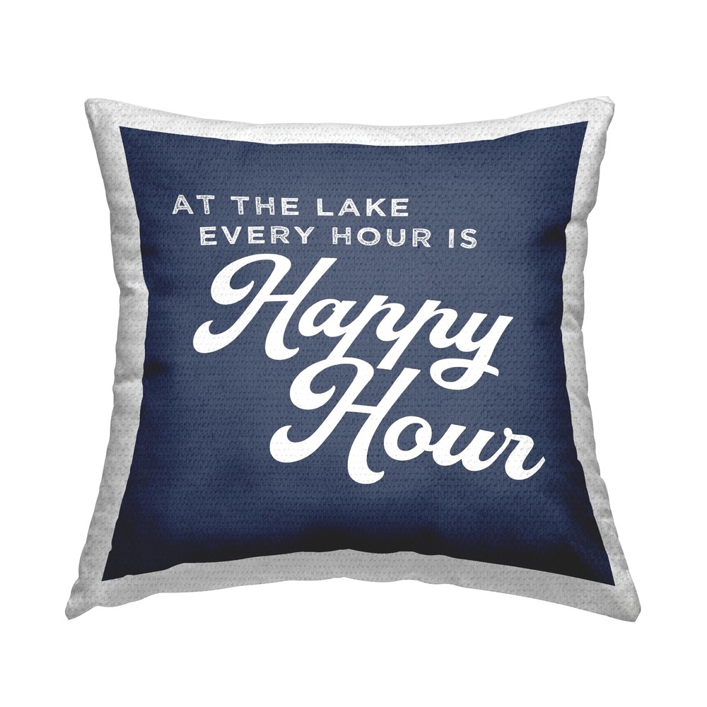 Every Happy Hour Lake House Outdoor Printed Pillow 18×18 in Blue