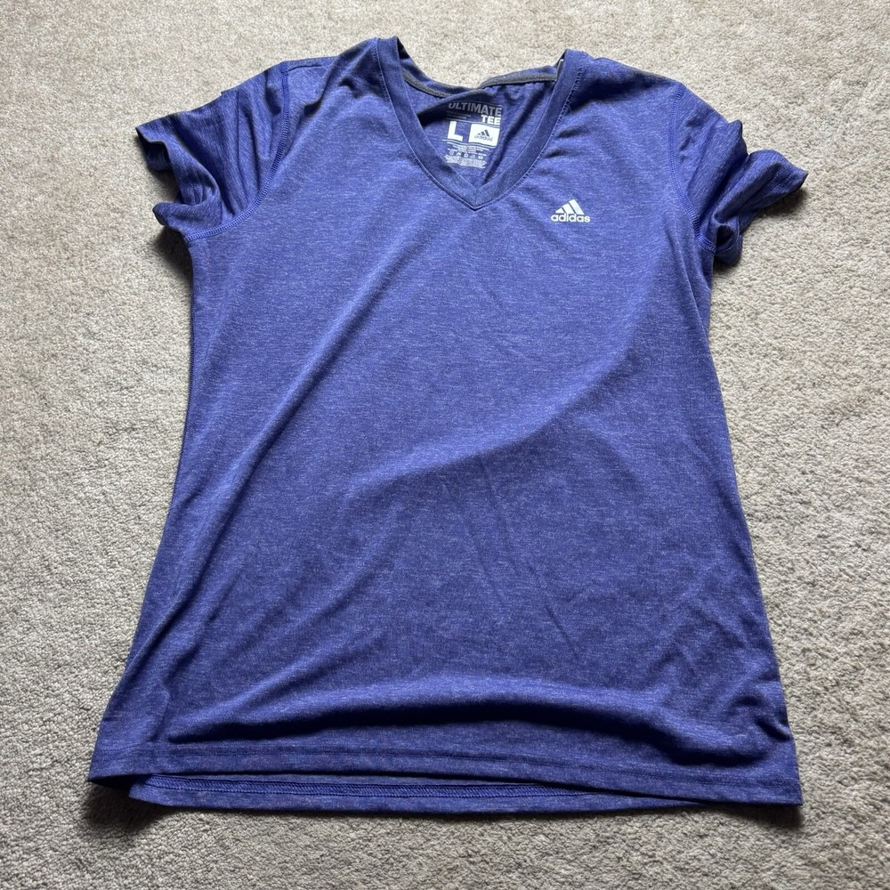 Adidas V Neck T Shirt Ultimate Tee Womens Large Blue