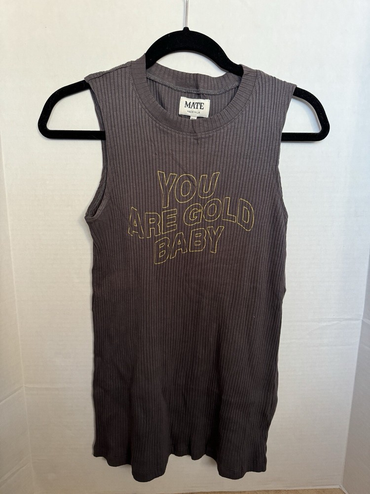 Mate the Label M/L Gray Ribbed Sleeveless Tank You are Gold Cotton Modal