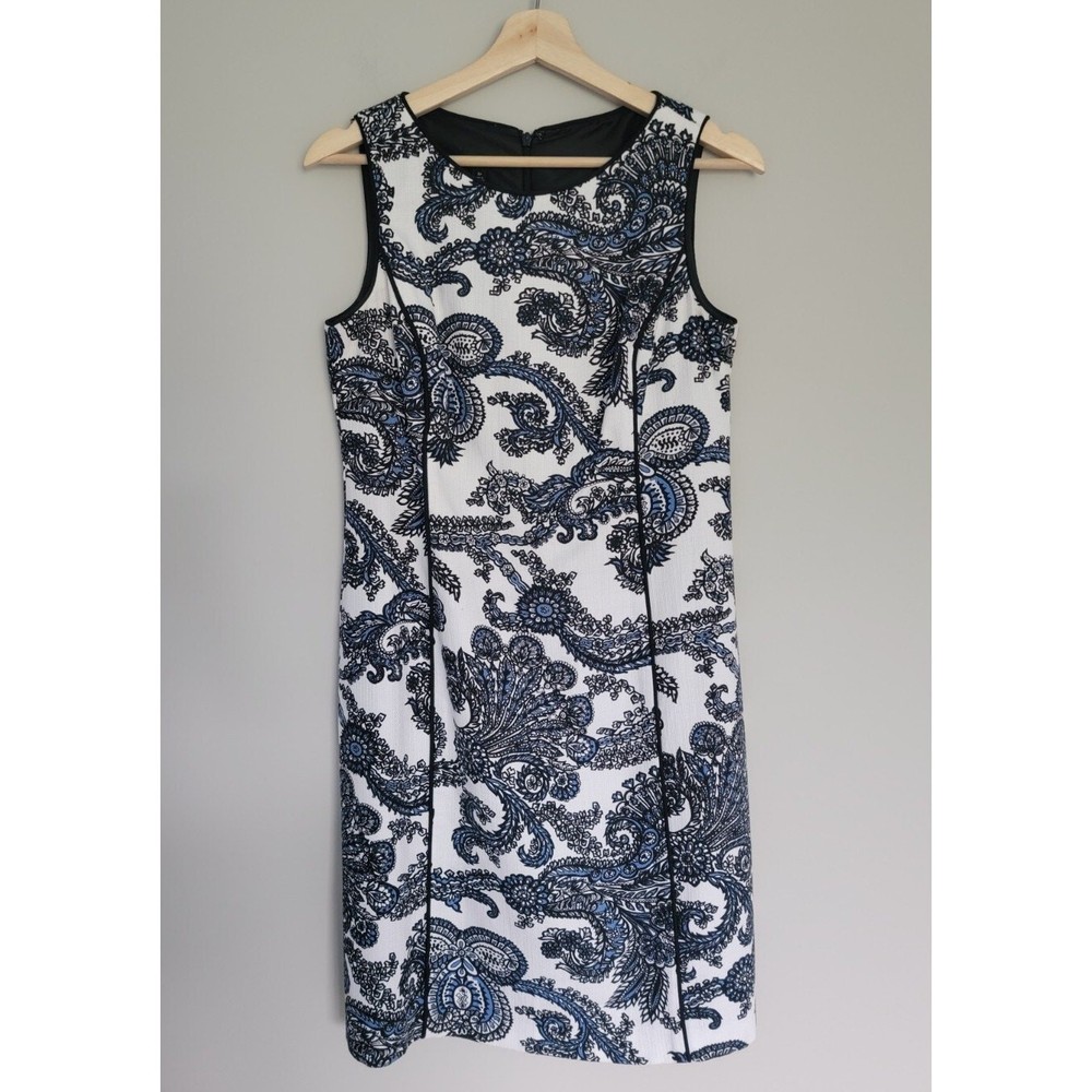 NWOT Talbots Sheath Dress 8P Petite Paisley Sleeveless Lined Career Party Blue