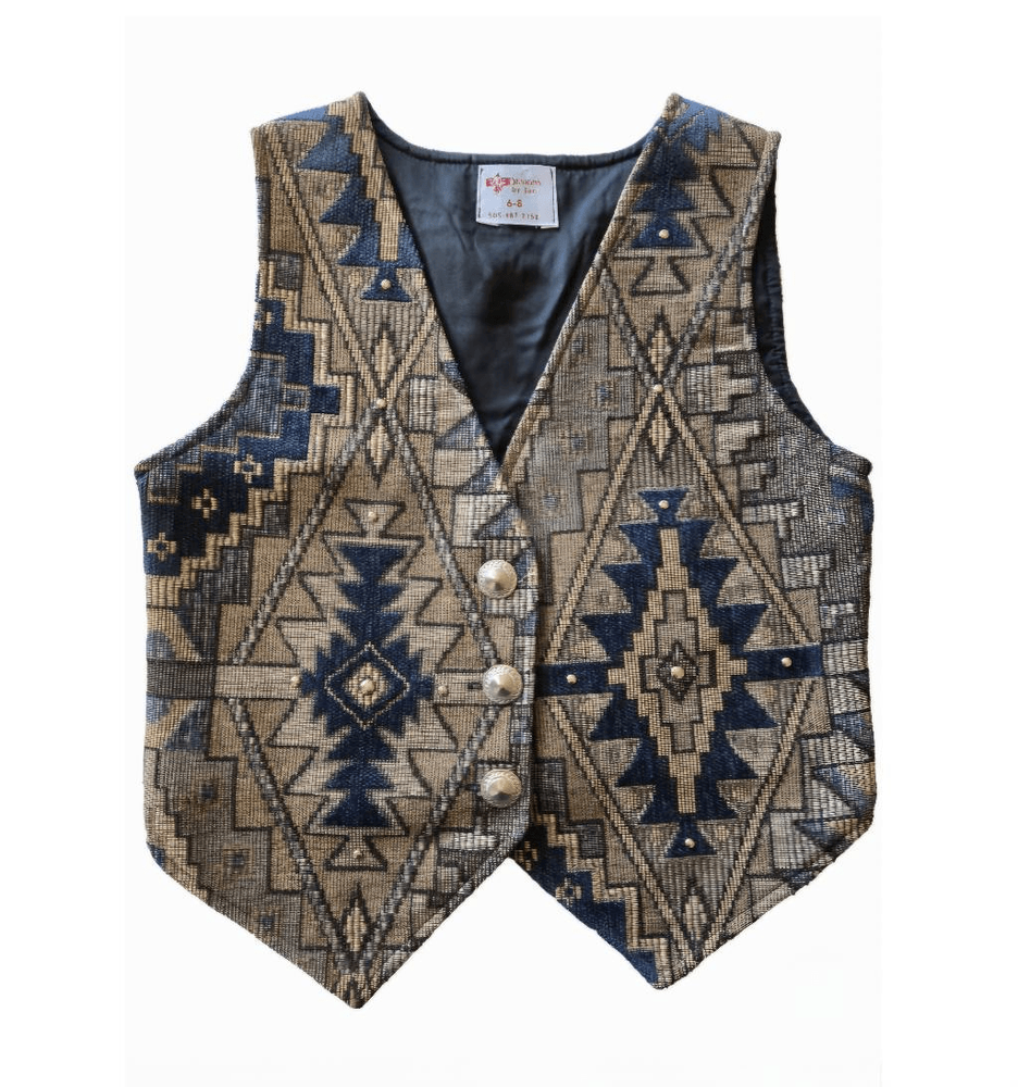 Vintage New Mexican Woven Tapestry Vest with Concho Buttons