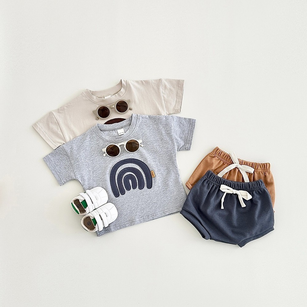 Rainbow Patchwork T-Shirt and Shorts Set for Baby Boys Girls 2Pcs