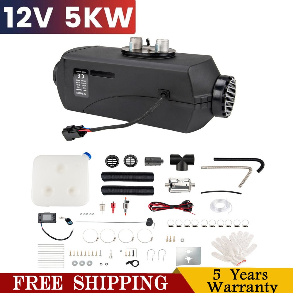 5KW 12V Air Diesel Heater LCD Thermostat Quiet For Boat Trucks Car Trailer Black