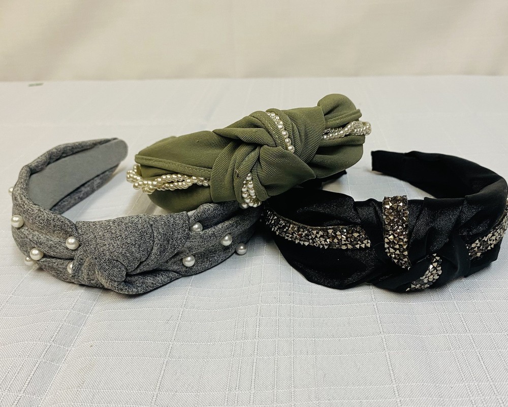 Top Knot Headband Set With Beads, Studs, And Rhinestones Lot