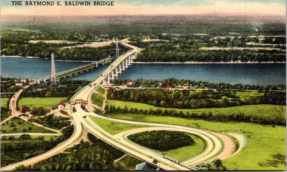 Dr Jim Stamps Postcard Raymond E Baldwin Bridge Connecticut Linen