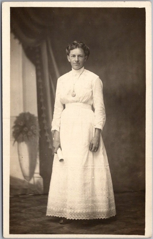 Vintage 1910s Real Photo RPPC Postcard Young Woman in White Dress / Fashion