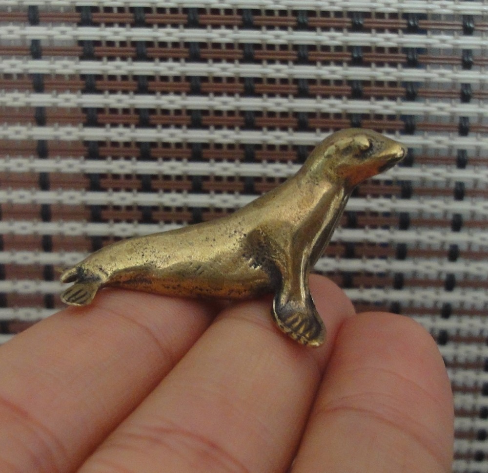 Solid Brass Sea Seal Figurine Vintage Style Animal Statue Sculpture Home Decor