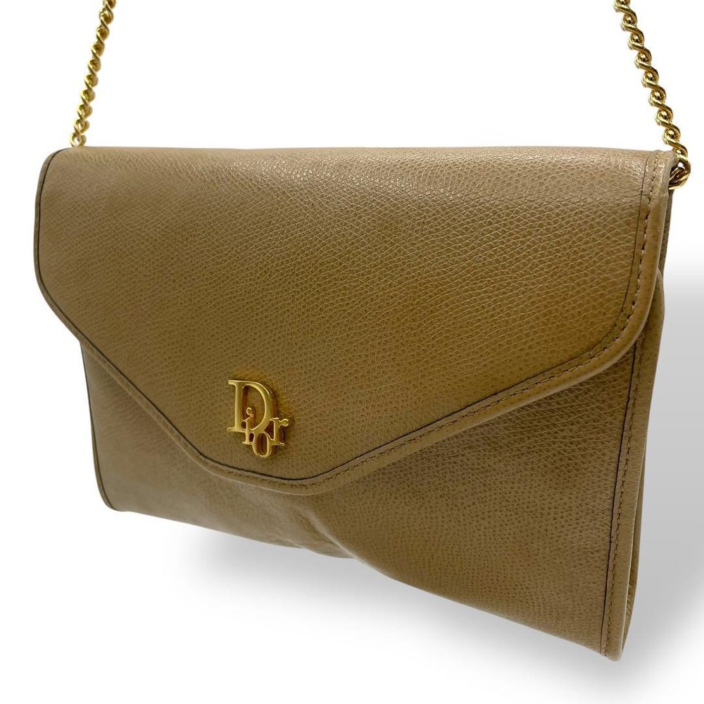 Dior Vintage Brown Leather Shoulder Bag with Chain Strap