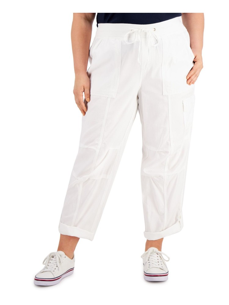 TOMMY HILFIGER Womens White Mid-Rise Cargo Straight Leg Pants Plus Size 2X