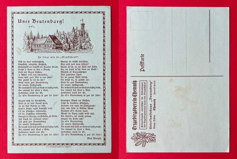 Lied Postcard Chemnitz around 1930 Accommodation House Beutenberg (147317-image